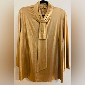 NWT Tahari Dress Bow Blouse | Size XL in Metallic Gold